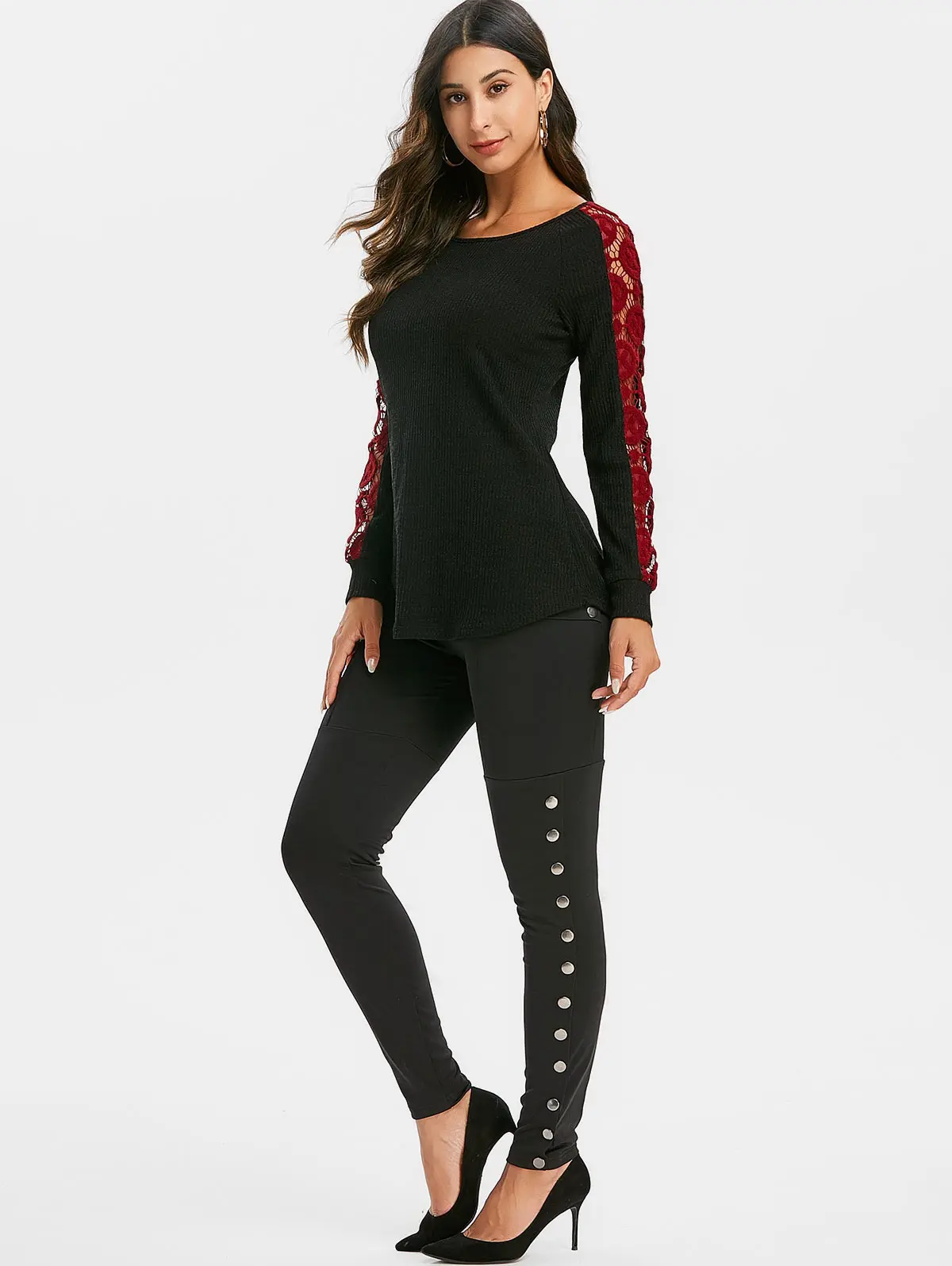 Женские леггинсы с высокой талией ROSEGAL Осенние карманами и пуговицами сбоку