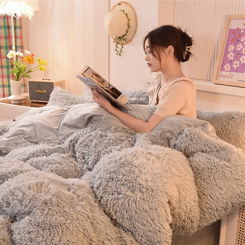 Зимний утолщенный теплый светло-серый плюшевый комплект из четырех предметов AB