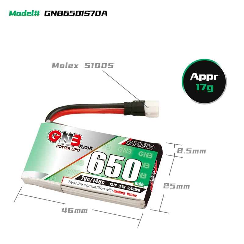 Аккумулятор Gaoneng GNB 1S 3 7 в 650 мАч 70C/140C HV Lipo с разъемом Molex 51005 для радиоуправляемого