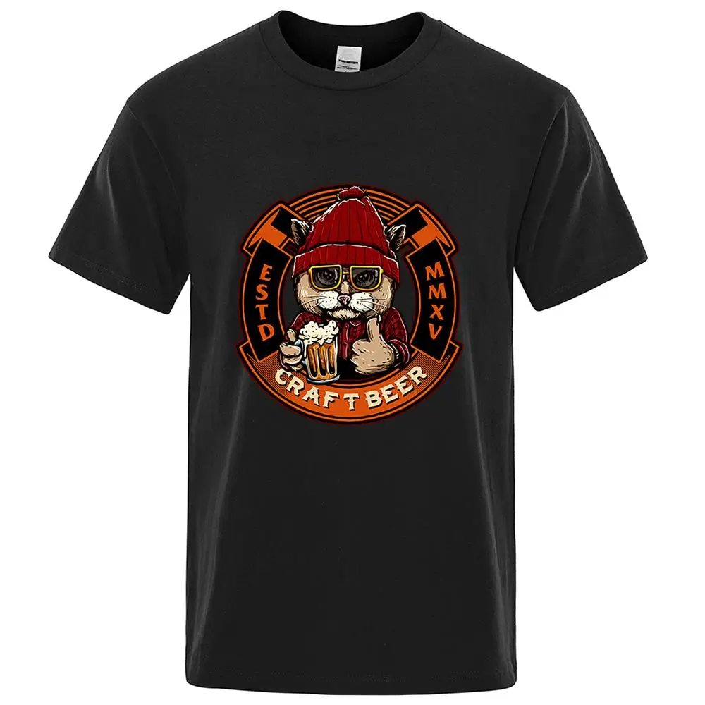 Футболка в стиле Харадзюку с принтом пива и кота из мультфильма мужские топы хип