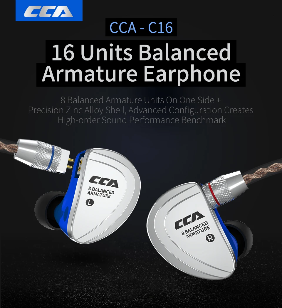 CCA C16 8BA привод в ухо наушник 8 сбалансированных арматуры HIFI Мониторинг наушники гарнитура со съемным отсоединением CCA C10