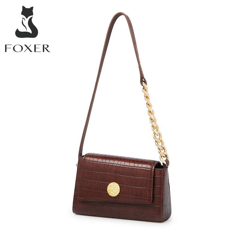

FOXER Summer Retro Ladies Messenger Bag Casual Fashion Leather Chain Shoulder Bag High Quality Evening Party Underarm Small Bag