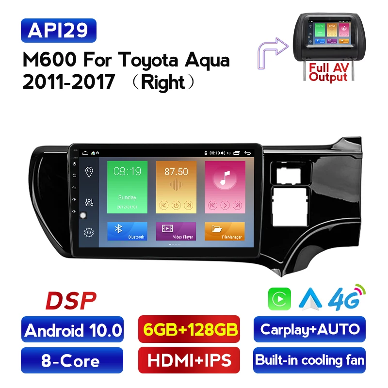 

Автомагнитола на Android 10 RDS Carplay, мультимедийный видеоплеер для Toyota Aqua 2011-2017, с правой рукой, GPS-навигацией, стерео