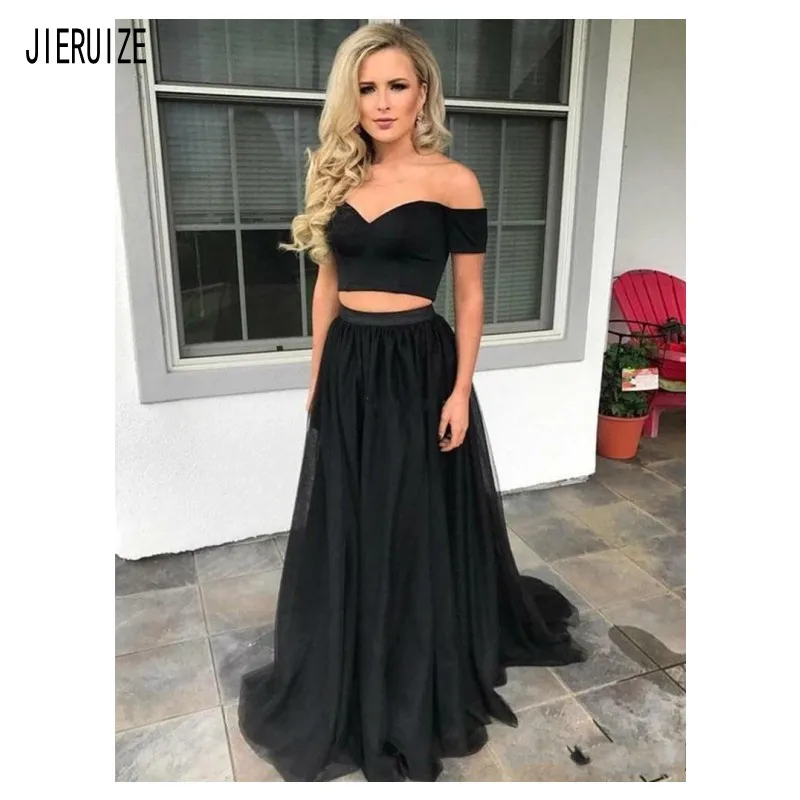 Черные вечерние платья JIERUIZE из двух предметов с открытыми плечами и короткими