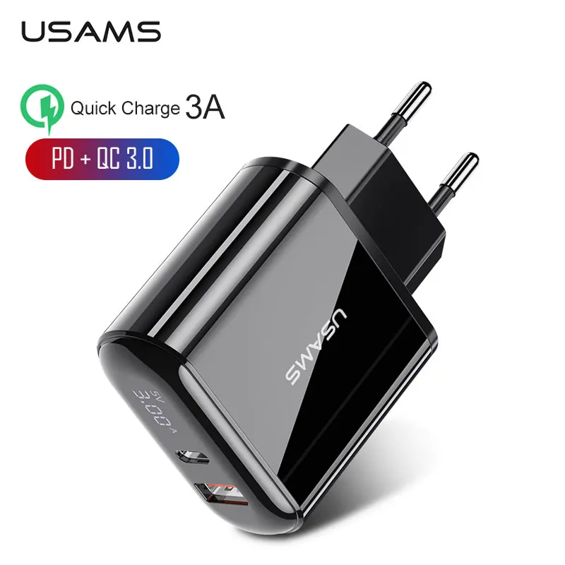 USAMS 18 Вт PD зарядное устройство 3,0 USB зарядное устройство 3A Быстрая зарядка EU US вилка адаптер настенное зарядное устройство для мобильного телефона для iPhone x samsung S10
