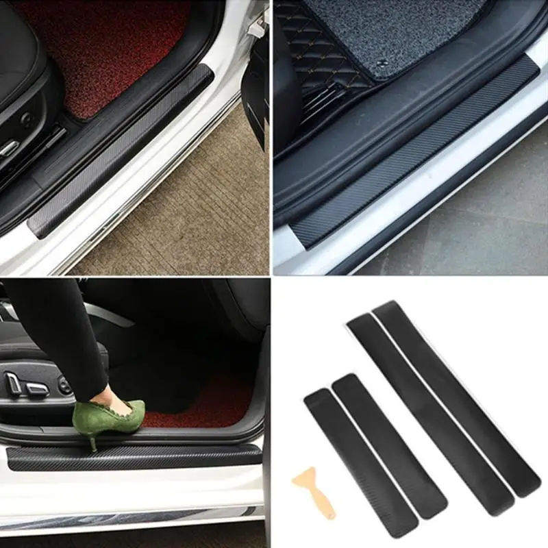 

60*7cm Universal Carbon Fiber Car Door Sill Sticker Anti Abrasion Doors Stickers None Slip Protection Film Car Accessories 4pcs
