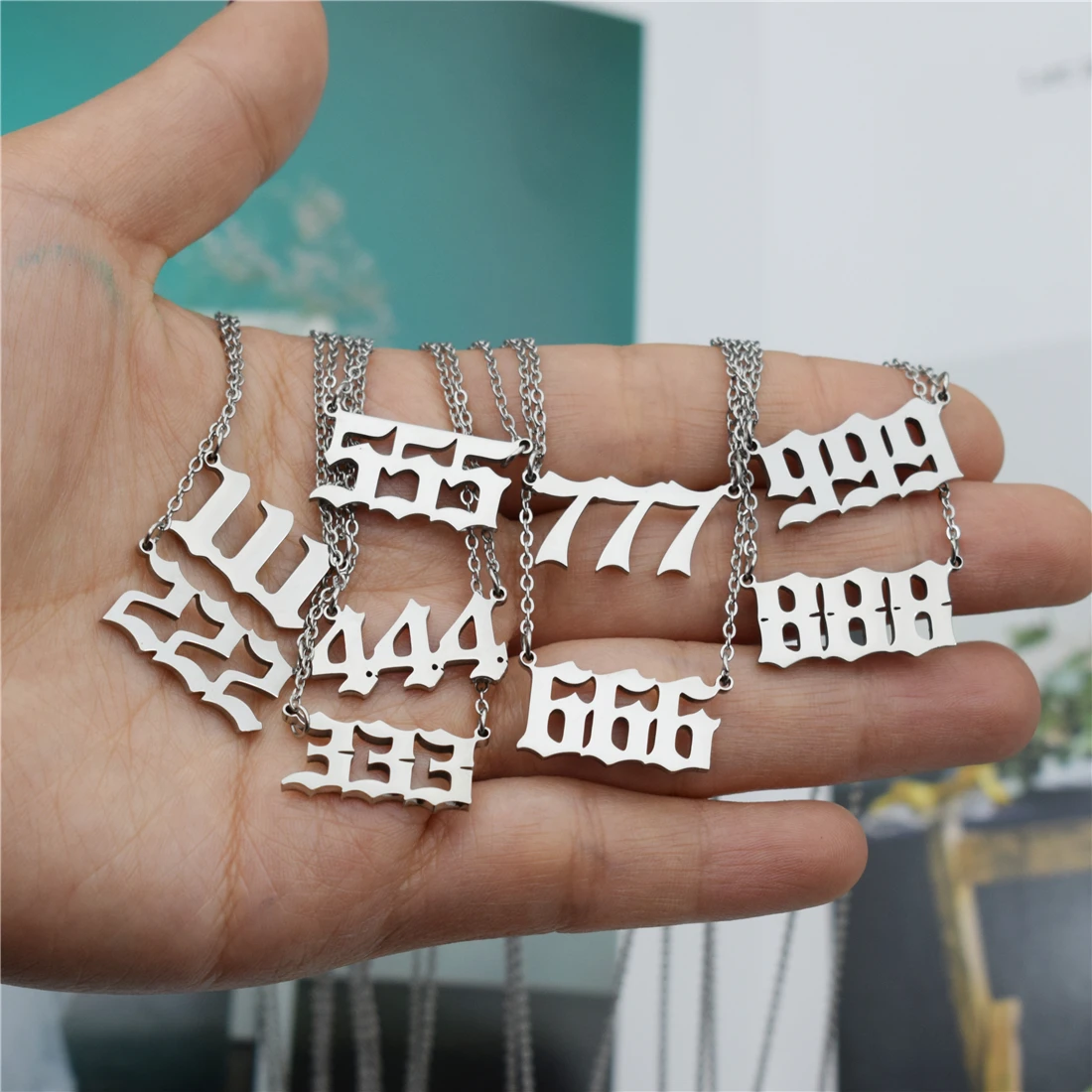 

Wholesale 9pcs 111 222 333 444 555 777 888 999 666 Necklace Stainless Steel Angel Number Necklaces Minimalist Jewelry