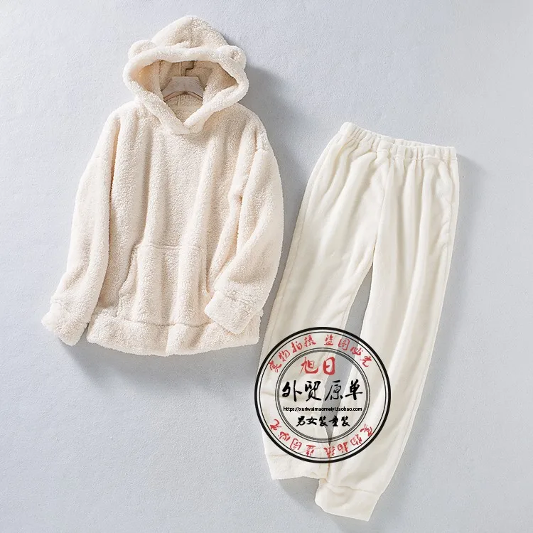 

Coral fleece warm home set lovely rabbit ears Plush hooded home pajamas and pajamas
