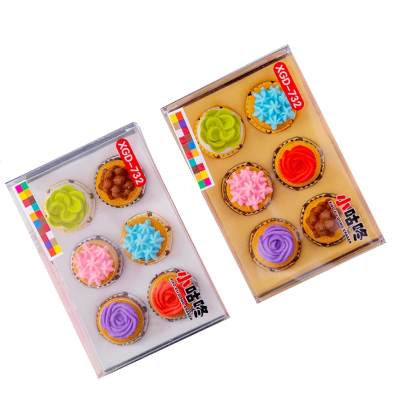 

6pcs Cupcake series Eraser Set Cookie shape Eraser Cartoon Rubber Eraser Kawaii School Supplies Birthday Party Supplies