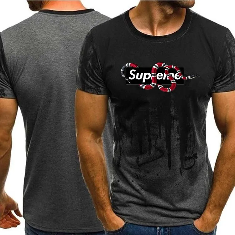 3D printing brand running T-shirt men's sports shirt short-sleeved O-neck striped print loose fitness | Спорт и развлечения