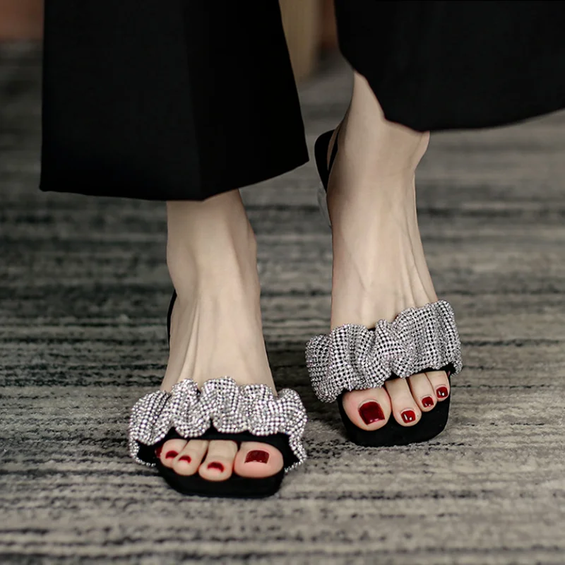 

2021 New Sandals Fairy Rhinestone Transparent Thick Heel Fashion All-match Sexy Sandals Women
