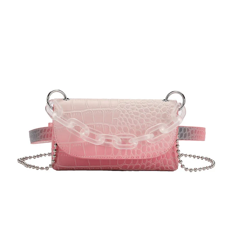 

2021 gradient color mini square crossbody bag female Pu leather handbag daily waist bag lady crocodile leather shoulder bag