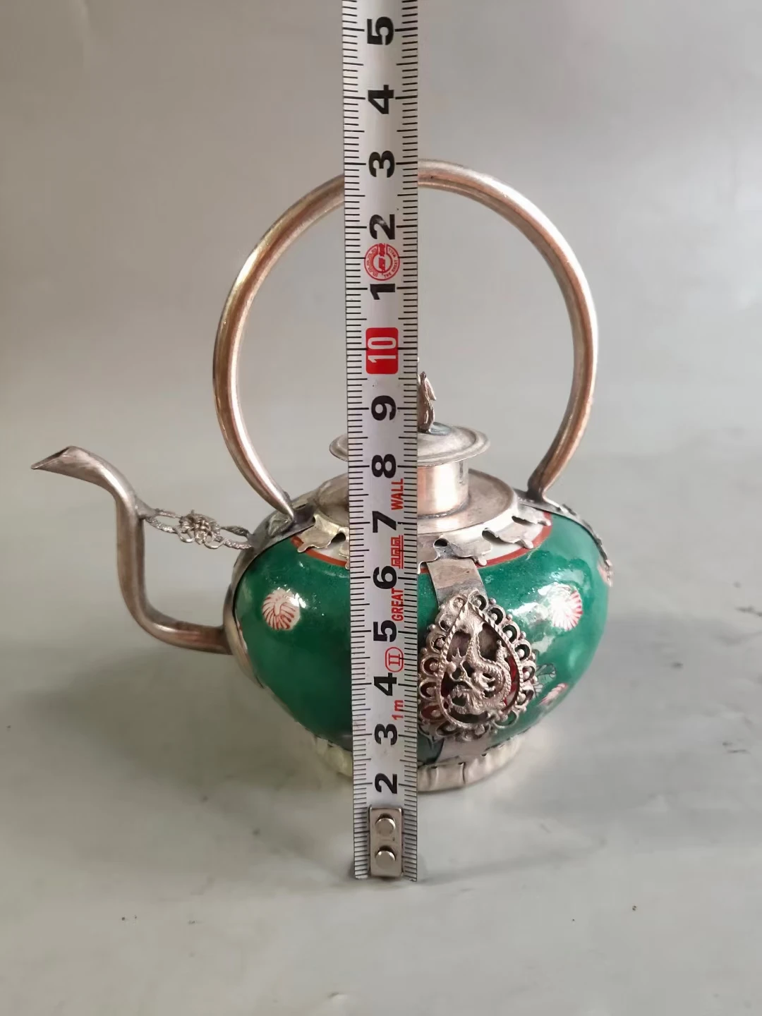 Белый медный фарфоровый заварочный чайник китайский антиквариат около 150 лет