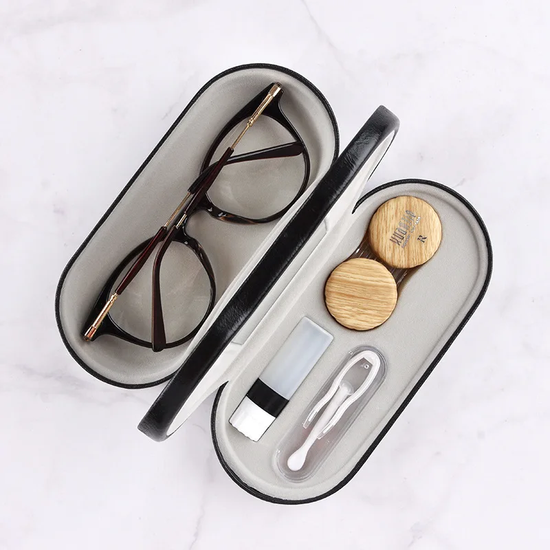 2 In 1 Unisex Wood Grain Dual Use Glasses Case Double Layer Eyeglasses Holder Portable Contact Lens Boxes Eyewear Accessories | Аксессуары
