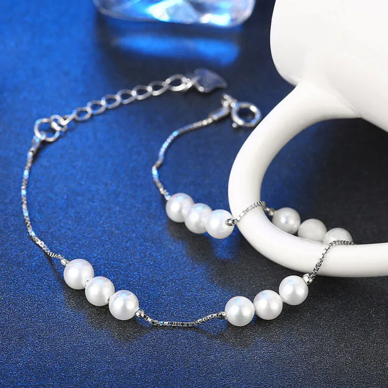 Жемчужная цепочка браслет из стерлингового серебра 925 OL Стиль маленький с