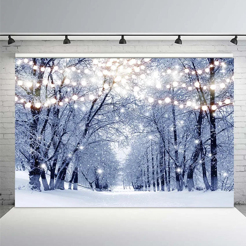 Фон для фотосъемки с изображением зимы белого снега дерева рождественской