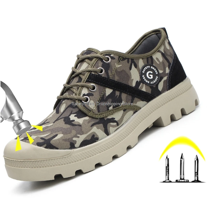 

camouflage safety sheos men ankle boots steel toe kevlar puncture proof work sneakers high top male work shoes man winter boots