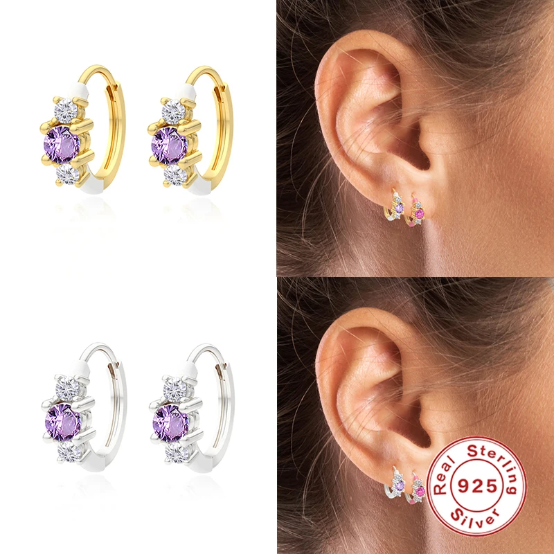 

CANNER 9mm Circil 925 Sterling Silver Colorful CZ Mini Hoops Huggies Loops Hoop Earring For Women Fine Jewelry Accessory Making