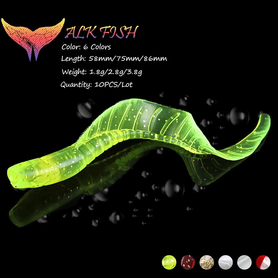 

WALK FISH 10 шт./лот 58 мм/75 мм/86 мм, Luya Bionic, искусственная приманка, силиконовая приманка, светящийся червь, Мягкая приманка для пресноводной рыбалк...