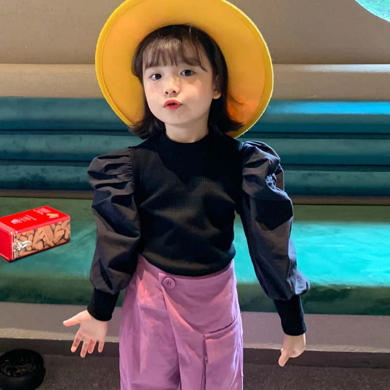 Детская футболка с длинными рукавами-фонариками весна-осень 2021 Новые Топы модные