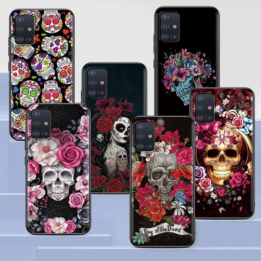 

Flower Skull Case for Samsung Galaxy A51 A12 A21s A71 A52 A31 A32 A02s A72 A11 A41 A22 A01 A42 A91 A21 Black Soft Phone Cover