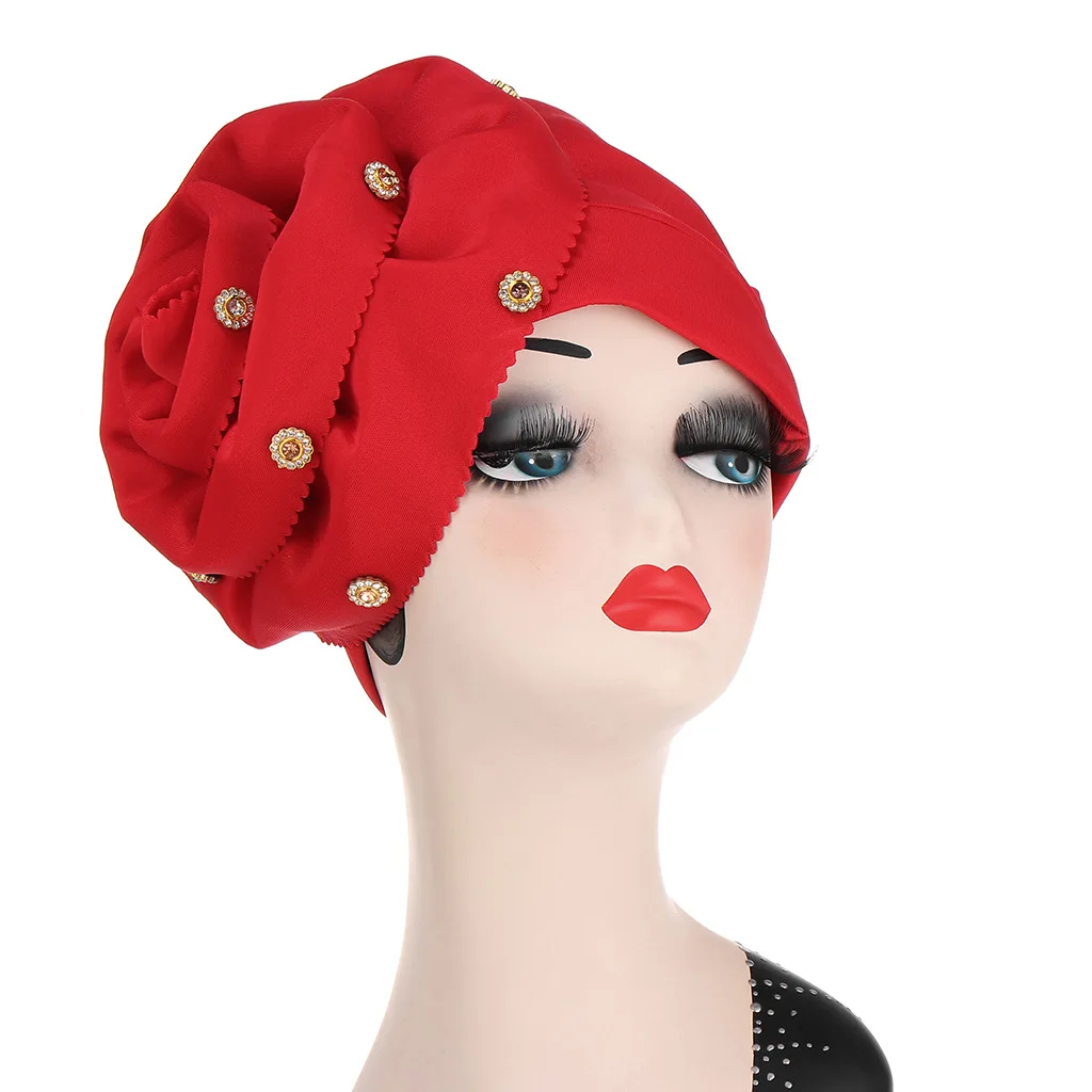 

Женский тюрбан с большими цветами, шапка со стразами, головной платок, головной платок, мусульманские головные повязки, женский головной уб...