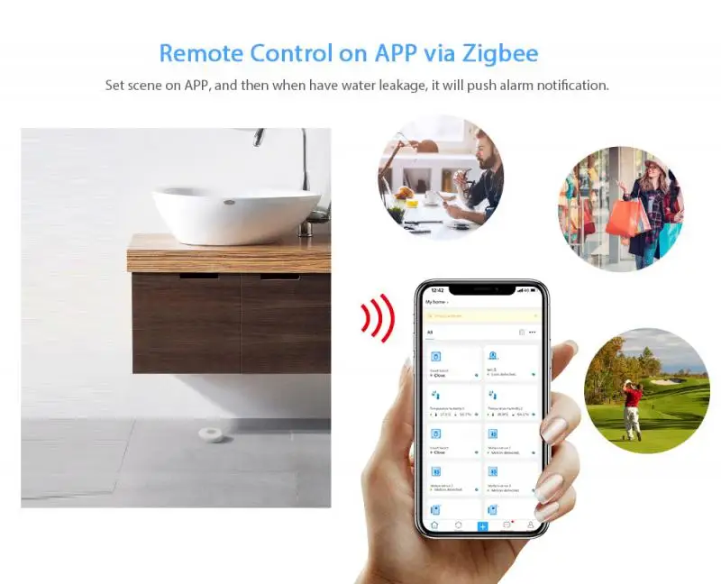 

Ewelink Zigbee Smart Water Leak Sensor Wireless Flood Detector Water Leak Alert Detection Water Level Overflow Alarm