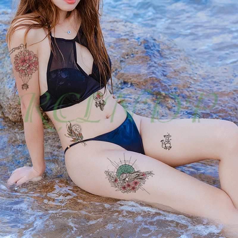 Водонепроницаемые временные тату наклейки цветок шар Тоторо Этнические