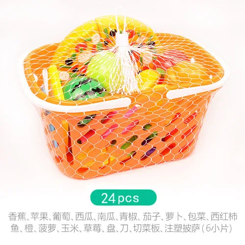 24pcs with Basket Прямая ; набор из 10 шт./компл. Пластик Кухня комплекты Монтессори взаимодействие между родителями и детьми нарезать овощи и фрукты для детей - Цвет: 24pcs with Basket