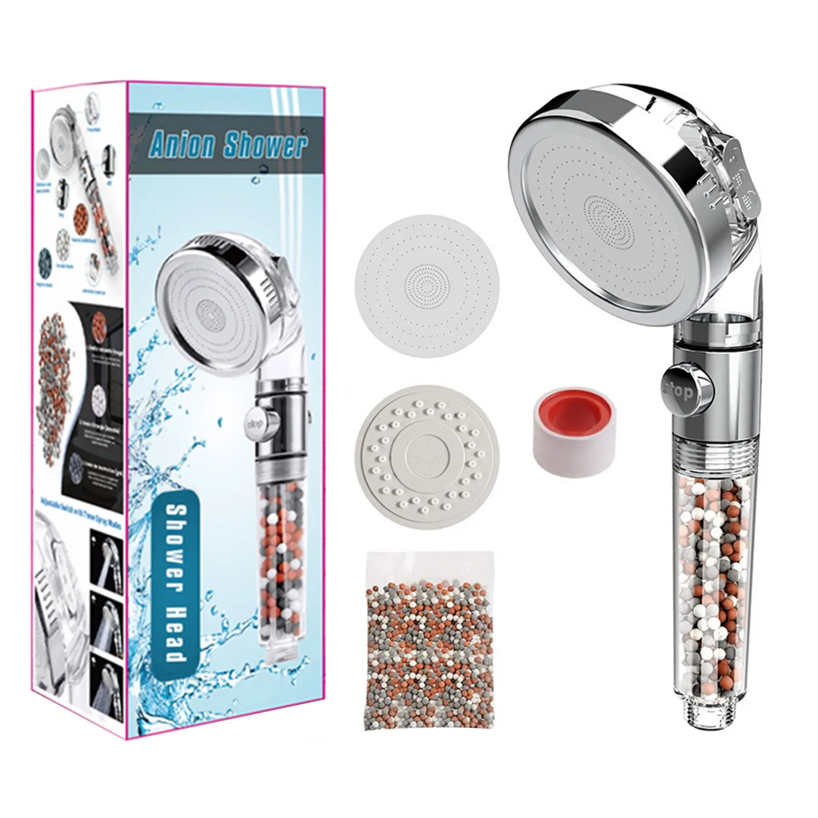 

3 Modes Adjustable High Pressure Shower Head Tourmaline Replaceable Filter Handheld SPA Shower Water Saving Switch Button Shower