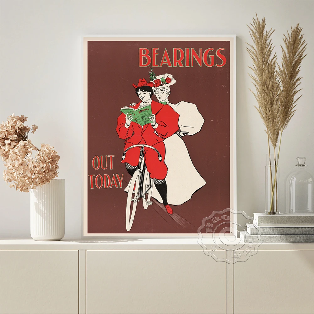 

Bearing Magazine Cover Art Prints Poster Couple Read Bicycle Retro Classic Canvas Painting Living Room Bedroom Home Decor Gift