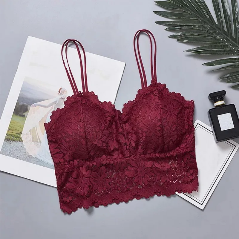 

New Women Lace Bras Top Comfortable Bralette Solid Color Beauty Back Underwear Sexy Vest Female Add pad Wireless Bra Lingerie