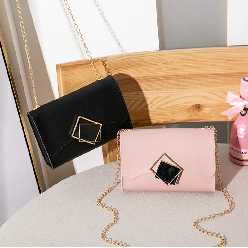 

Bags For Women 2021 Fashion Square Buckle Women's Shoulder Bag Chain Buckle Messenger Bag PU Leather Small Square Bag Handbags