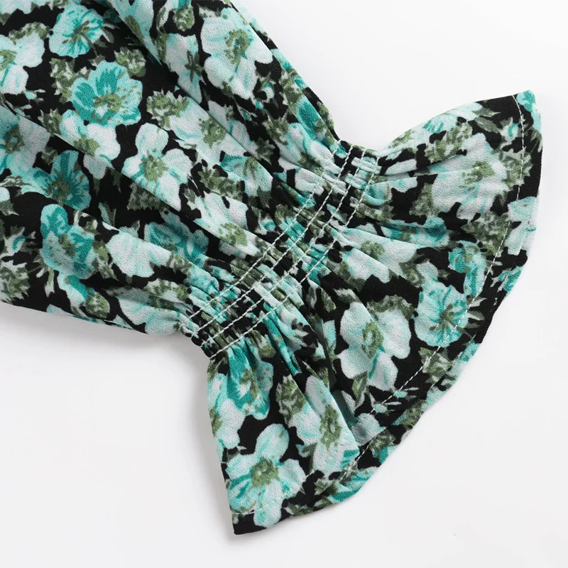 

Zoulv 2021 Spring Summer Women's Casual High Quality Square Collar Sexy Flower Print Square Neck Long Sleeve Shirt