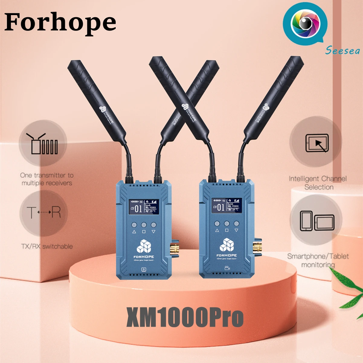 

FORHOPE XM1000pro 300m Full duplex Intercom TYPE-C Push stream 0.08s ultra-low latency SDI 1080p wireless image transmission