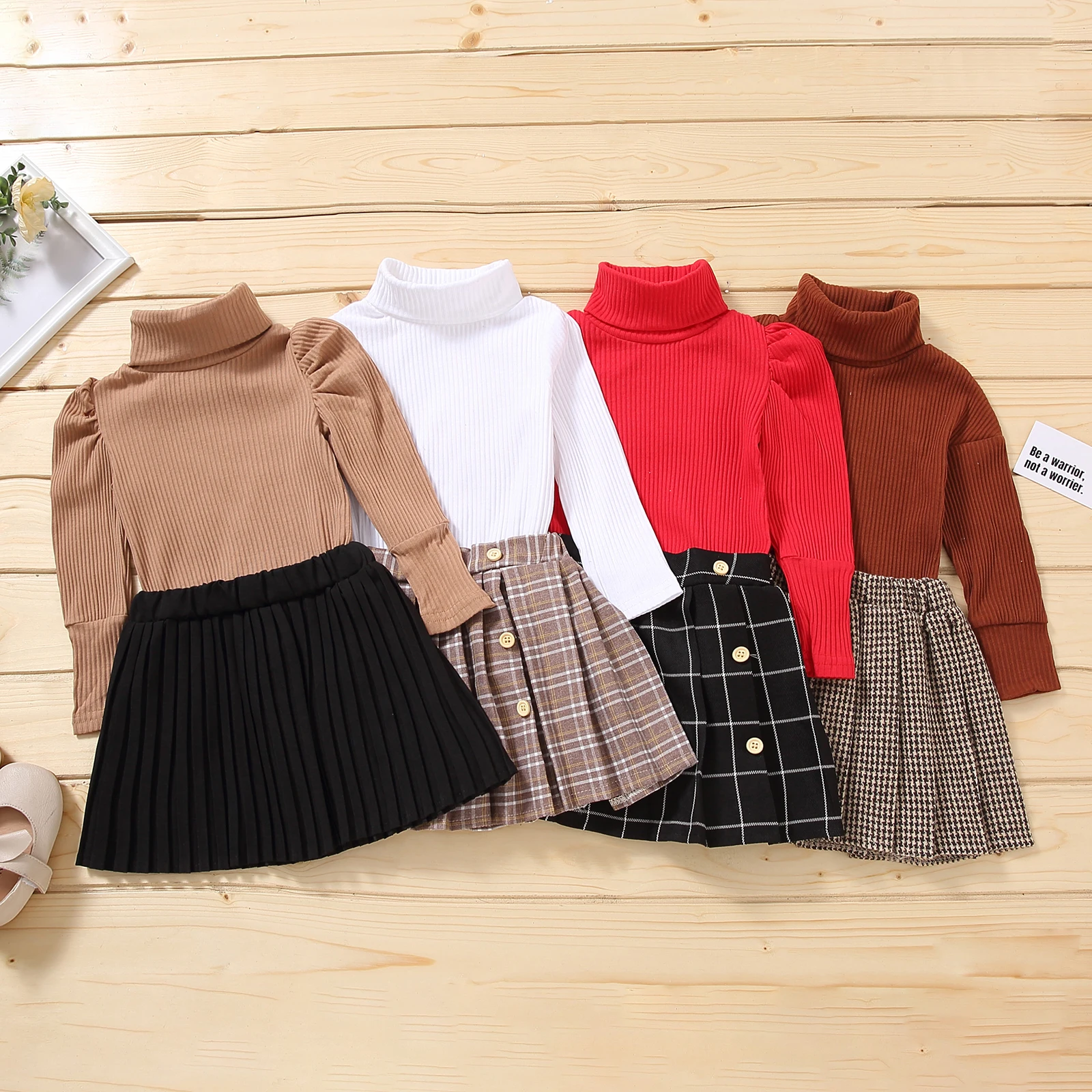 

Girls Fashion 2 PCS Autumn Winter Clothes Solid Color Turtleneck Knitwear and Pleated Skirt Set Toddler Baby Clothes 1-6 Years