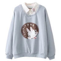 cute anime hoodies teens girl kawaii rabbit womens sweatshirt soft long sleeve kawaii bunny sweetshirt blue pink pullover tops