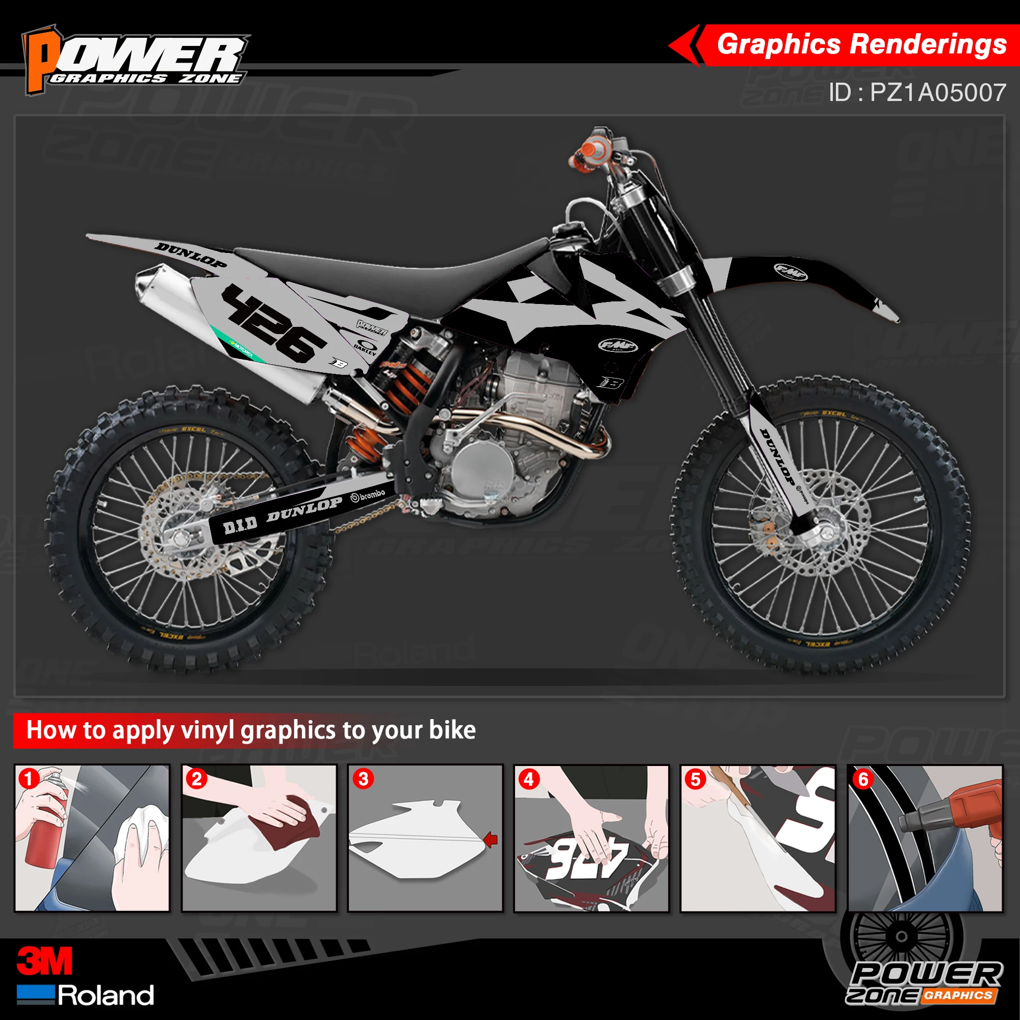 PowerZone Custom Team Graphics Backgrounds Decals 3M Stickers Kit For KTM SX SXF MX 05-06 EXC XCW Enduro 05-07 125 to 500cc 07 | Автомобили