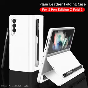 case for samsung galaxy s pen edition z fold 3 phone cover plain leather folding stand pen slot case for z fold3 5g free global shipping