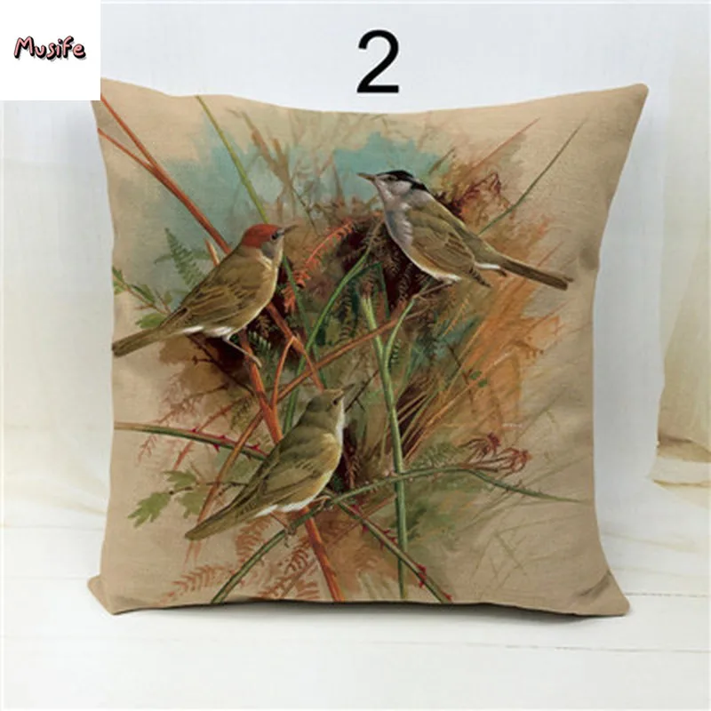 

Color Bird Image Linen Cushion Cover, Size 45x45cm, Home Bedroom Office Decoration Cushion Cover, Hotel Decoration Cushion Cover