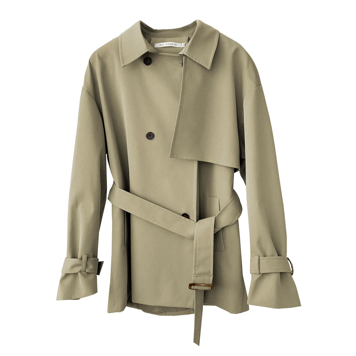 

2021 Fall /Autumn Casual Double Breasted Simple Classic Trench Coat With Belt Chic Female Windbreaker