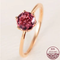 925 sterling silver rose gold single diamond inlaid round candy light luxury six claw elegant pomegranate ruby womens ring