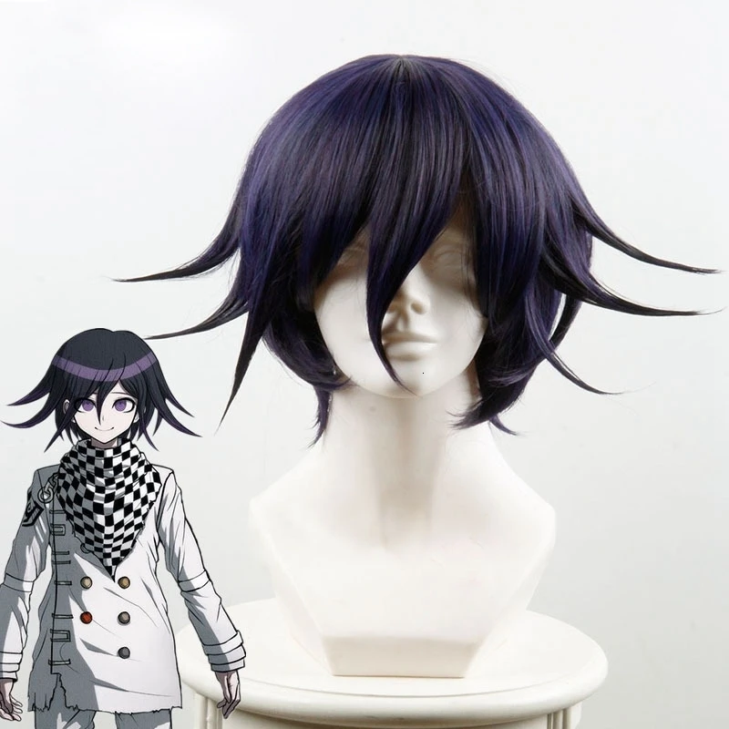 High quality danganronpa v3: killing harmony or kokichi cosplay wig resistant to the heat wigs of synthetic hair garb + wig cap
