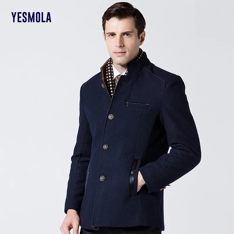 YESMOLA Thickened Woollen Coat for Men Windbreaker Parkas Trench Men Winter Warm Thicken Woollen Jacket Long Overcoat Jacket