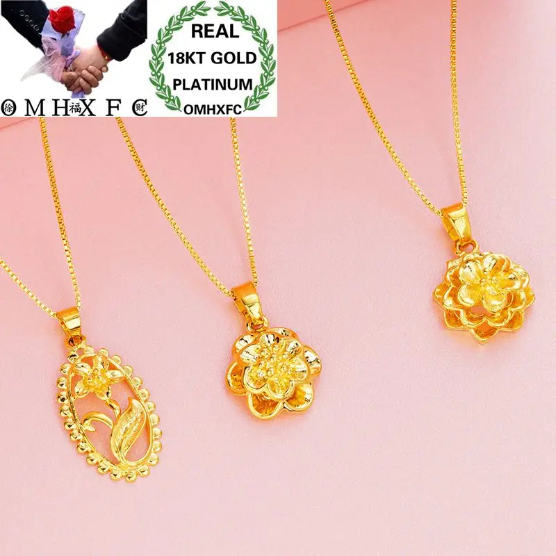 

OMHXFC Wholesale European Fashion Woman Girl Party Birthday Wedding Gift Vintage Hollow Flower 18KT Real Gold Charm Pendant PN57