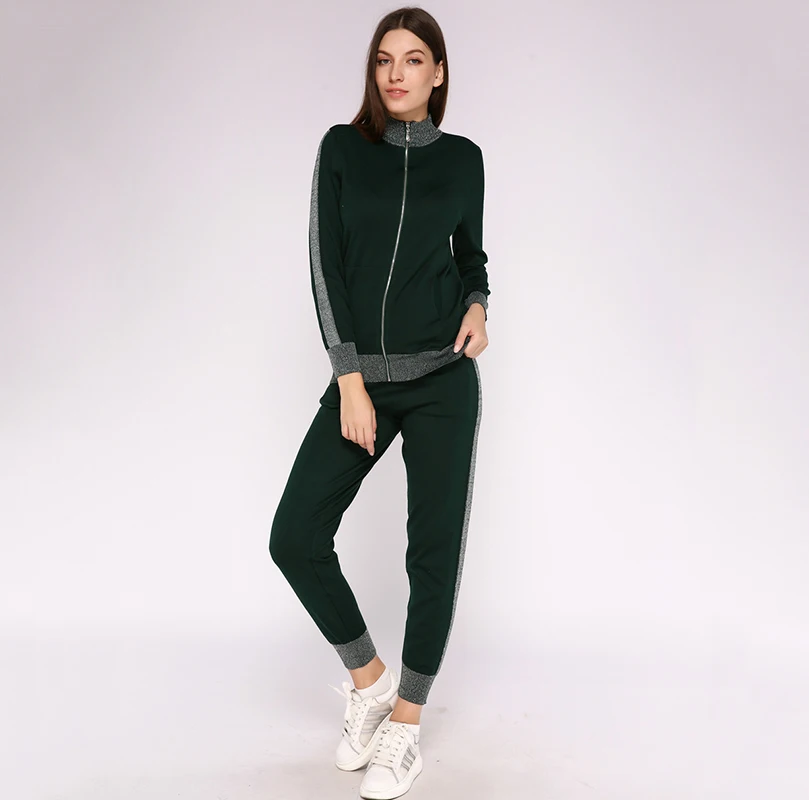 

Autumn Winter Bright Zipper Top Two Piece Outfits Women Sweater Tracksuits Wives Knitted Suit