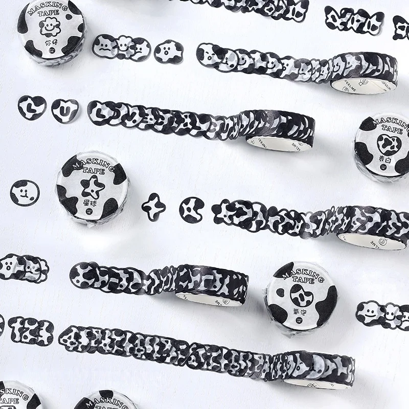 

New Retro Japanese Paper Washi Tape Cow Butterfly Animal Black and White Ins Wind DIY Hand Account Material Stickers Stationery