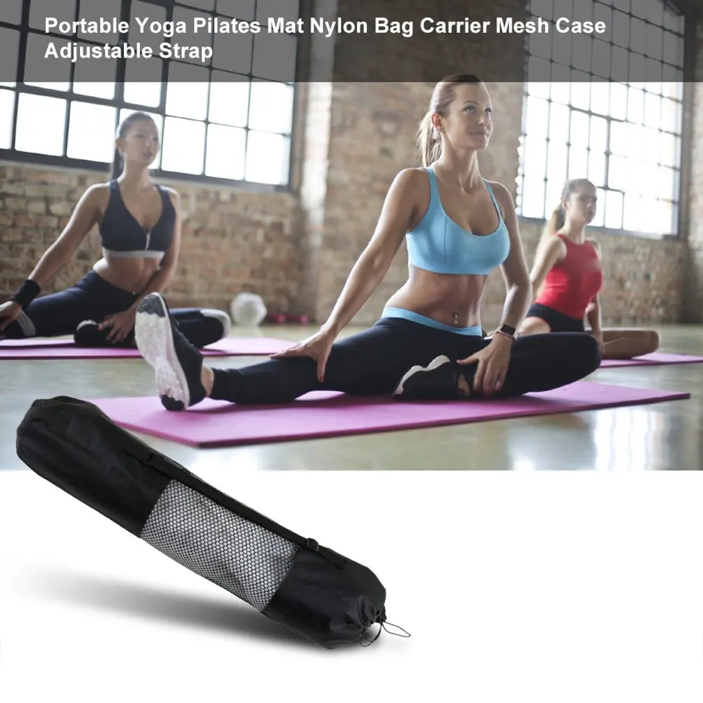 Portable Yoga Pilates Mat Nylon bag Carrier Mesh Center Adjustable Strap Carry Storage Rolling Type Vaccum Compressed Bags | Спорт и