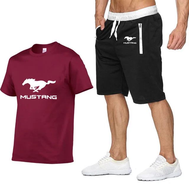 

Mens Short sleeve for Mustang car Logo Summer Mens t Shirt Harajuku T-Shirt high quality Cotton T Shirts pants suit Sportswear