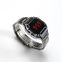 reloj hombre square electronic mens wrist watches luxury steel band business digital watches men led red light sports watch men